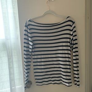 Boatneck black and white striped shirt